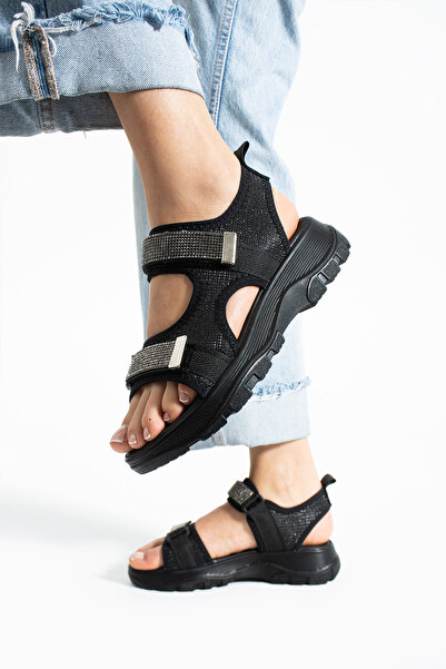 HVZ Exclusive صندل نسائي أسود مريح تشريحي بتصميم مريح هندسياً للاستخدام الخار...