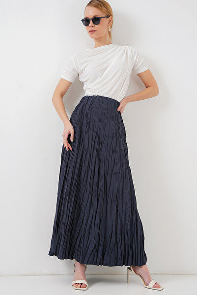 Bigdart Women's Long Crinkle Skirt 8042 - Navy Blue