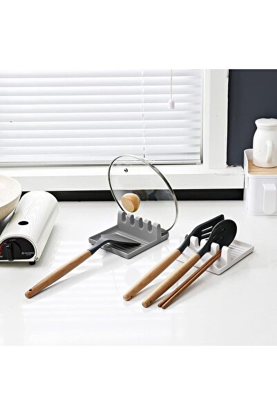 Melody Houseware حامل أدوات مائدة وغطاء متعدد باللون الرمادي