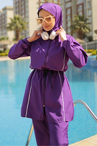 Bestenur Σετ μαγιό Hijab 4 τεμαχίων 1453 - Μωβ