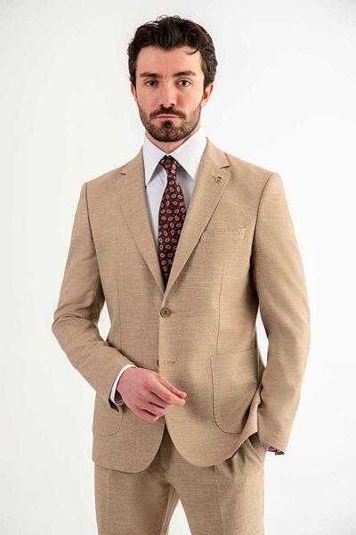 Ted Davıd Beige Slim Fit Mono Collar Suit