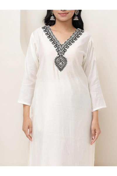 Ishin By Styli Embroidered A-Line Kurta and Pants with Dupatta Set