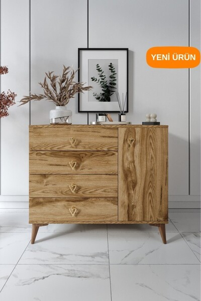 mapahomeliving Simple 4 Çekmeceli 1 Kapaklı Modern Şifonyer Ceviz