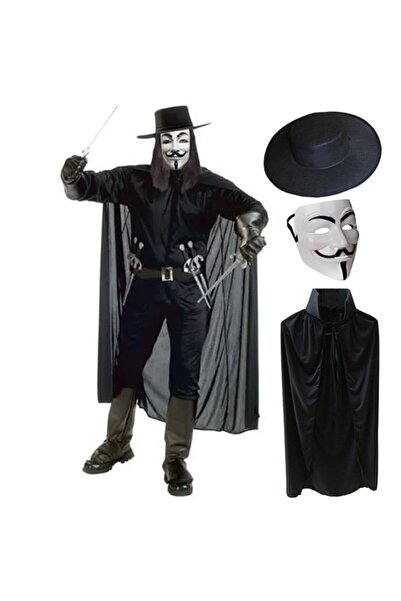 TTT V For Vendetta Μάσκα Καπέλο Σετ Μανδύα
