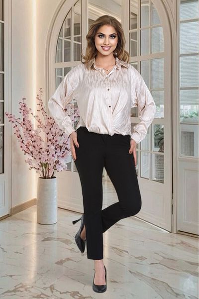 NEWCO Cămașă albă din satin cu model și detaliu de nasturi