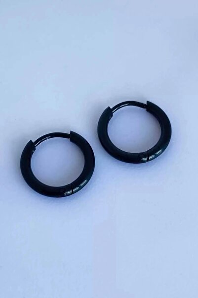 TakıDolabı Siyah Renk Orta Boy Unisex Çelik Halka Küpe (Çift)