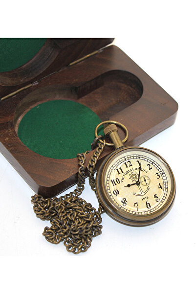 BulutRetail ساعة سلسلة نحاسية مع صندوق خشبي موديل 6