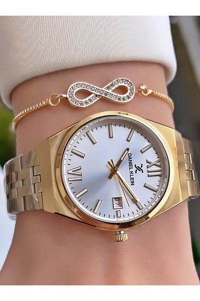 Daniel Klein Gold Colored Women's Wristwatch and Bracelet Gift
