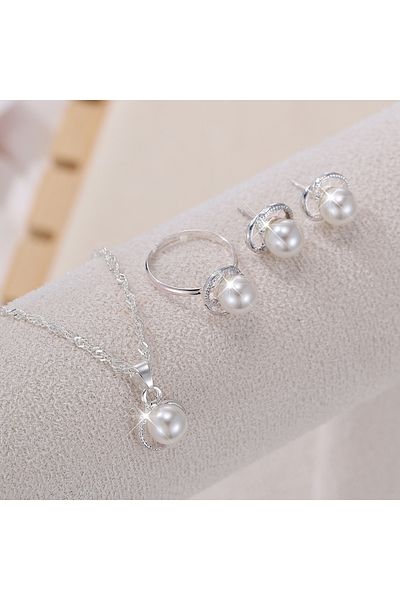 Choice H538-sl 4pcs Rhinestone Jewelry Set Including Necklace, Earrings, Ring, Vintage Elegant Necklace Ado