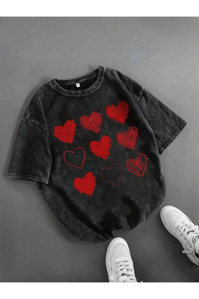 PENTHİLUS Γυναικείο καλοκαιρινό γραφικό μπλουζάκι αναψυχής - Δημιουργικό κόκκινο μαύρο κοντομάνικο με στάμπα