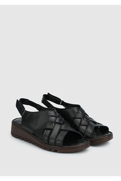 Eclipse Black Leather Women's Comfort Sandals