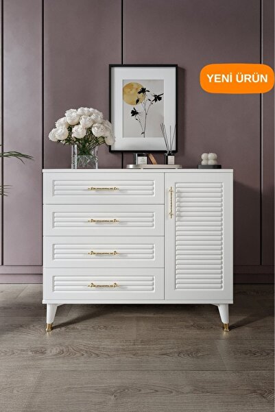 mapahomeliving Panjurlu 4 Çekmeceli 1 Kapaklı Şifonyer Modern Tasarım, MDF Ka...