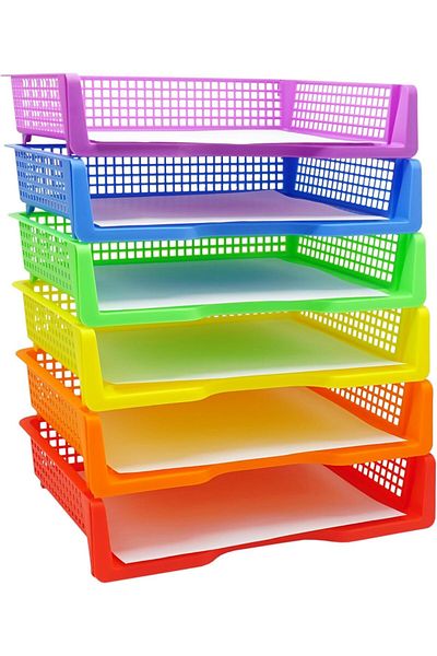 COOYA 6 Colorful Plastic Trays for Teachers, Durable Turn in Trays, Classroom Paper Organizers