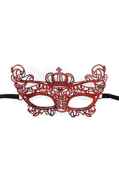 shop Red Color Lace Mesh Embroidered Party Mask Model 2