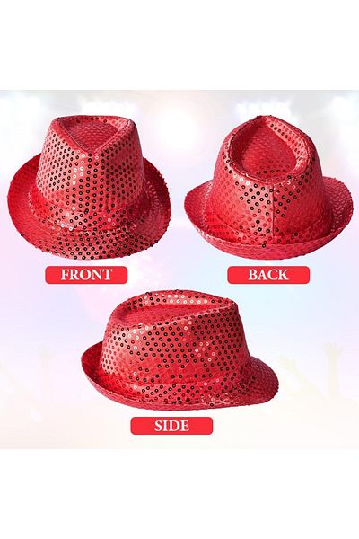 TTT Red Sequined Fedora Hat Adult Size