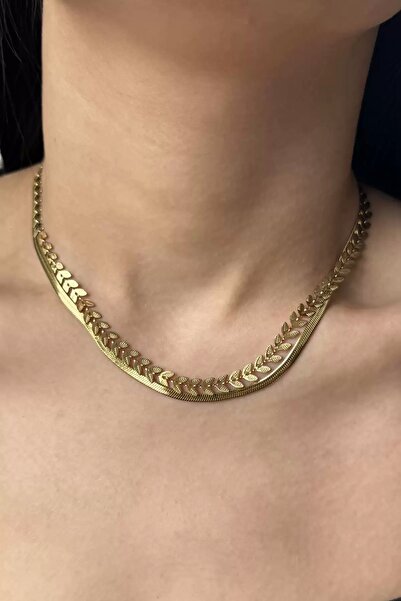 TakıDolabı قلادة من الفولاذ على شكل ورقة ذهبية اللون