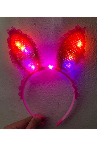 BulutRetail Fuchsia Lace Lighted Rabbit Ear Crown