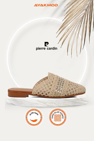 Pierre Cardin Beige Knitwear Lightweight Closed Front Straw Pattern Women's Slippers Pc-54712 Z
