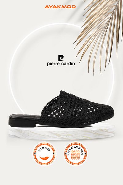 Pierre Cardin Black Knitwear Lightweight Closed Front Straw Slippers Women's Slippers Pc-54712 Z