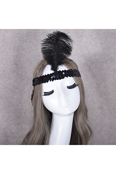 BulutRetail رباط شعر ريش رأس السنة باللون الأسود