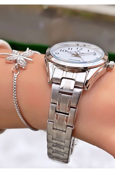 Daniel Klein Brand Silver Color Stoned Women's Wristwatch with Bracelet Gift