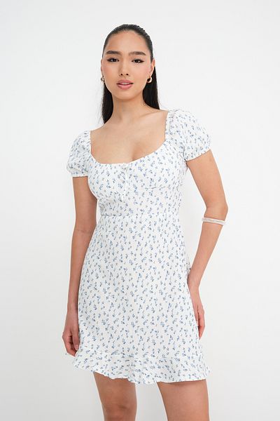 Addax Floral Front Tie Short Dress E15801-W10