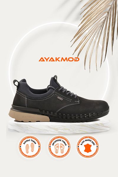 AYAKMOD Ανδρικά παπούτσια casual Esse 6280 Anthracite Orthopedic από γνήσιο δέρμα