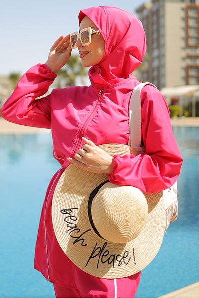 Bestenur 4-Piece Hijab Swimsuit Set 1453 - Fuchsia