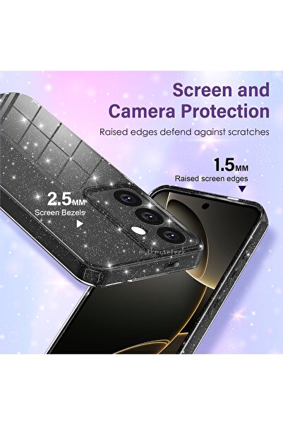 m.tk moveteck Samsung Galaxy A56 Kılıf Simli Yaldızlı Darbeye Dayanıklı Kamera Korumalı Parlak Silikon Kenarlı