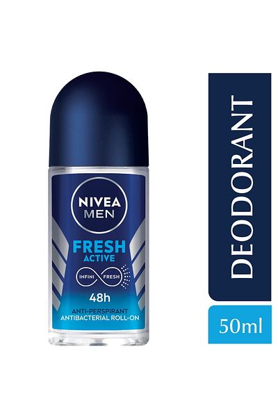 NIVEA مزيل عرق رول أون فريش أكتيف للرجال 50 مل حماية طويلة الأمد للرجال