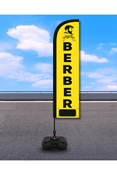 Janus Reklam Ürünleri Berber Yelken Bayrak Hazır Set (75x300cm Yelken Bayrak, 4mt Direk, 19LT Duba)