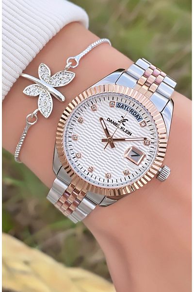 Daniel Klein Brand Rose Silver Color Women's Wristwatch - Bracelet