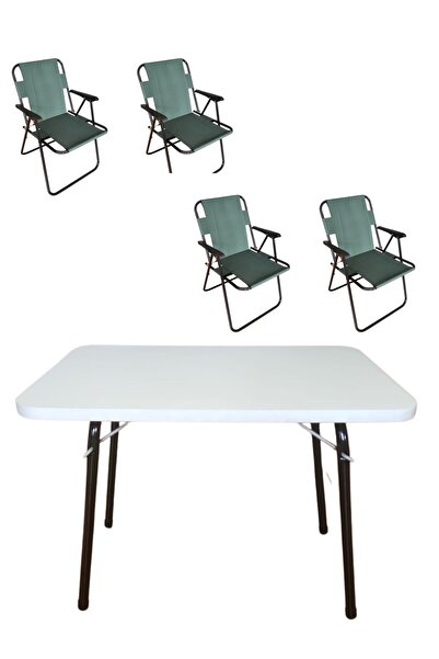 bodygym 4 Adet Plastik Kollu Yeşil Kamp Sandalyesi 1 Adet 60x45 Cm Katlanır Masa