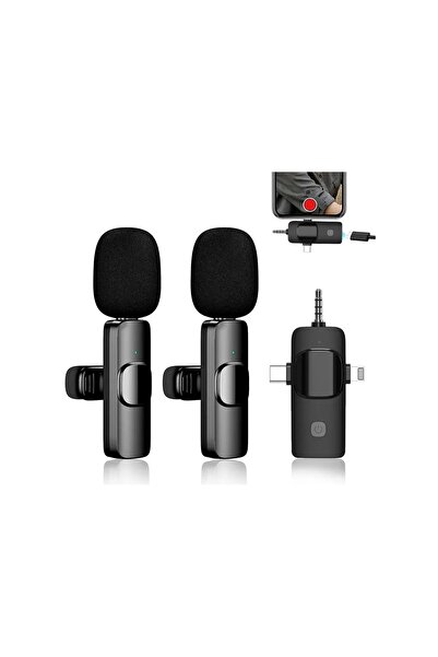 Platoon Mikrofon Yaka 2 Adet Kablosuz Type-c Lightning Aux 3 İn 1 PL-2452