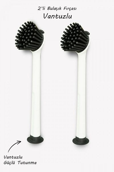 GenelTedarik 2Pcs with Suction Cups Kitchen Bathroom Counter Top Silicone Dish Washing Sink Cleaning Countertop Brush