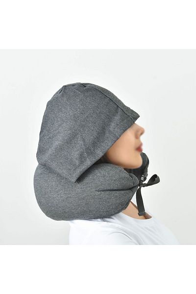 Generic Travel Neck Pillow with Hoodie Soft U-Shaped Cushion for Flight & Car Comfort