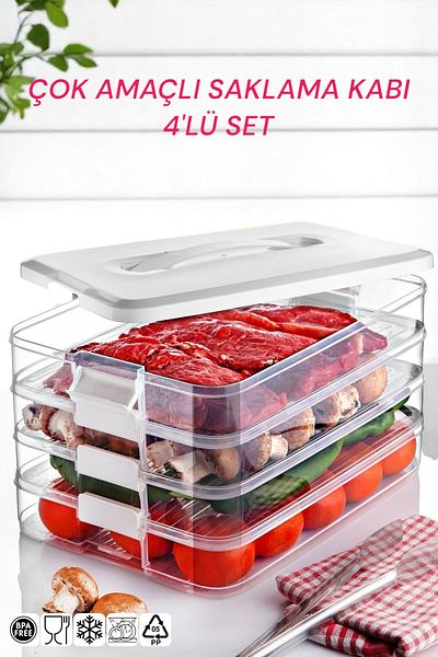 NY HOME Set of 4 Multi-Purpose Picnic, Travel Storage Container White