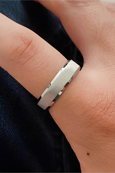 Takı Dükkanı 6mm Angular Brushed Matte Plain Women Men Steel Wedding Band Ring Cl47