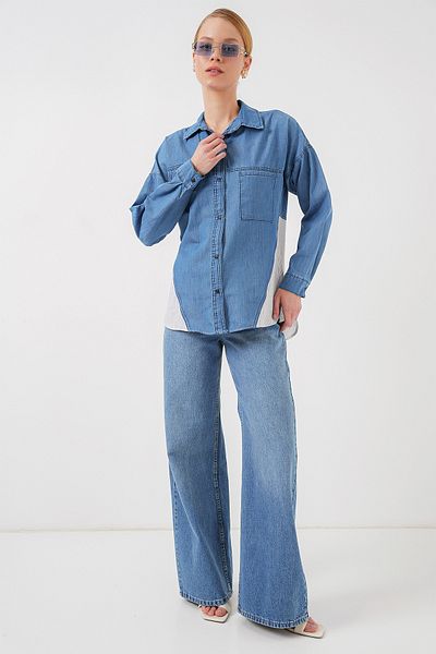 Bigdart Women's Back Detailed Denim Shirt 20305 - Blue