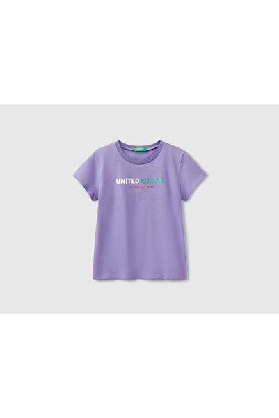 Benetton Kız Çocuk Simli Logo Baskılı T-Shirt