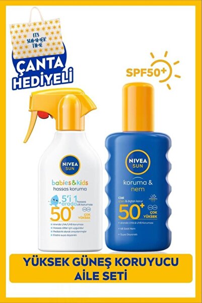 NIVEA SUN SPF50 Çocuklar Için Hassas Güneş Sprey 270ml Ve SPF50 Yüksek Güneş Koruyucu Vücut Spreyi 200ml