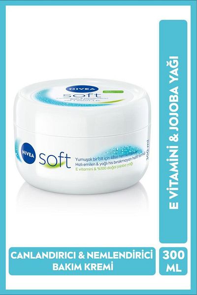 NIVEA Soft Moisturizing Treatment Cream 300ml, Jojoba Oil, Vitamin E, Fast Absorbent, for Hand Face Body