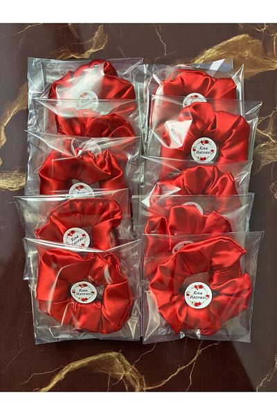 KINACIKIZ 50's Satin Red Henna Souvenir Sticker Single Bag Bride Set Gift Satin Fabric Hairpins
