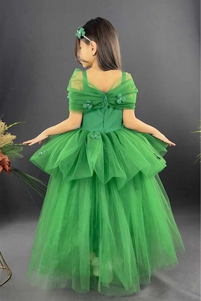 vestitino Long Evening Dress Layered Tutu Shoulder Detail