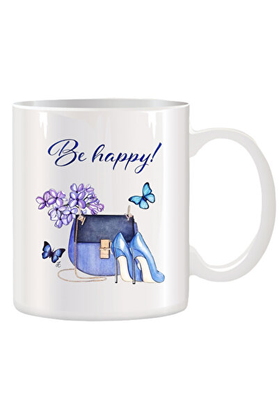 OEM Cana albă personalizată „Be Happy”, pentru femei, INOVATIX. 330 ml