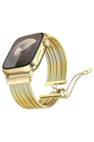 AktarMobile Apple Watch 10 42 mm Uyumlu Ayarlanabilir Zincirli Hasır Kordon P...