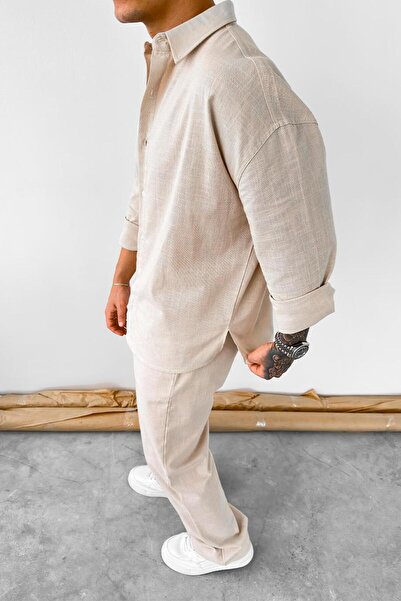 HAFKAGİYİM Stone Premium Linen Basic Oversize Shirt