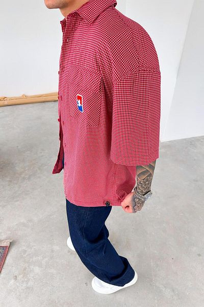 HAFKAGİYİM Red Checkered Adjustable Waist Oversize Shirt