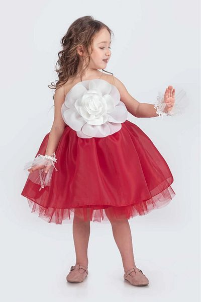 vestitino Girl's Evening Dress Karolin Fabric with Rose Accessories