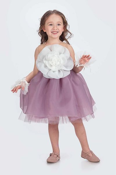 vestitino Girl's Evening Dress Karolin Fabric with Rose Accessories